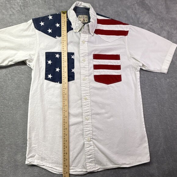 Red Head Men S Shirt Short Sleeve Button Up American Flag USA 100% Cotton Pocket - Picture 8 of 12
